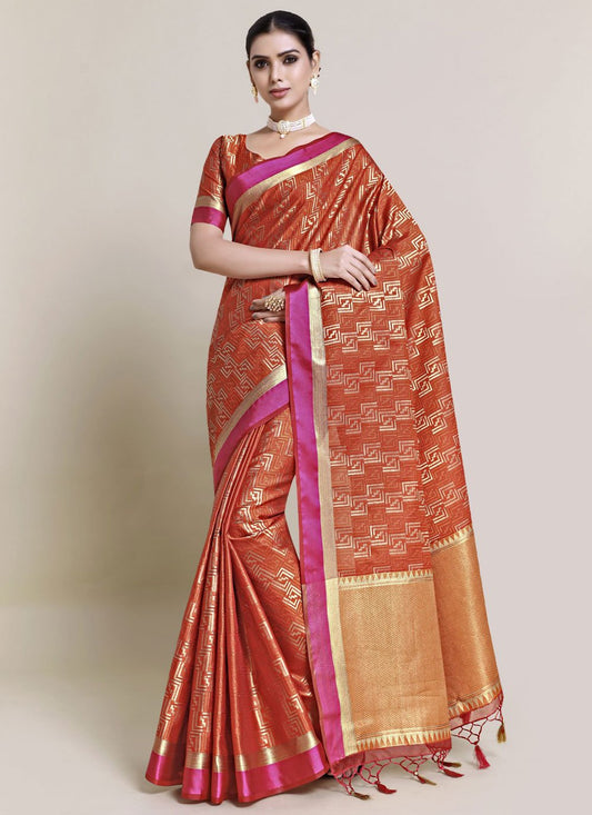 Trendy Saree Art Silk Uppada Silk Orange Zari Saree