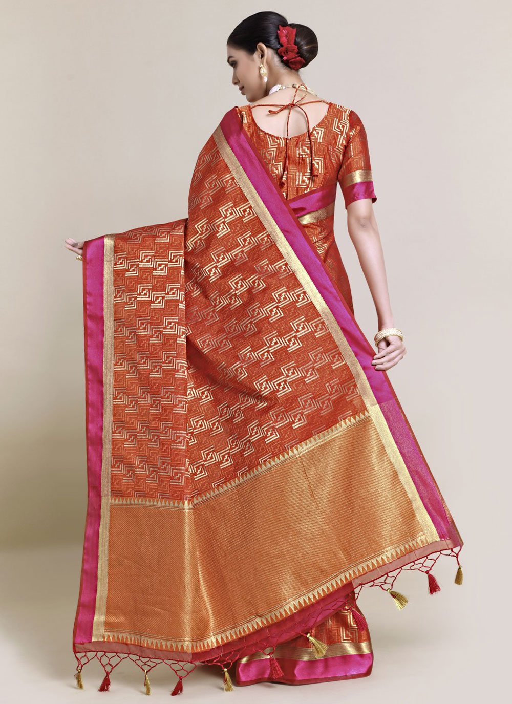 Trendy Saree Art Silk Uppada Silk Orange Zari Saree