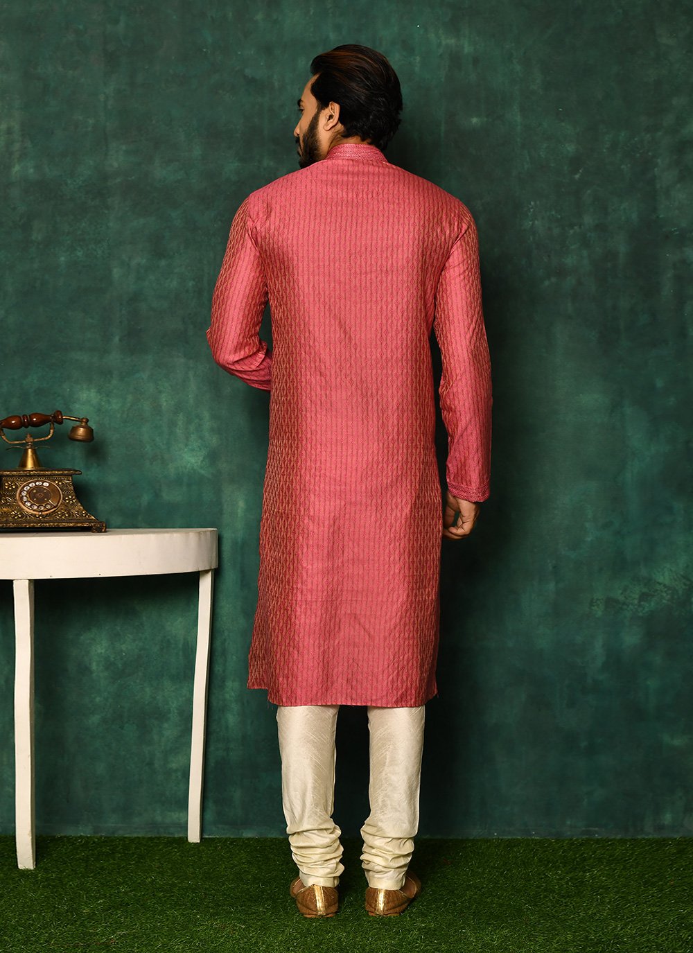 Kurta Pyjama Art Silk Pink Woven Mens