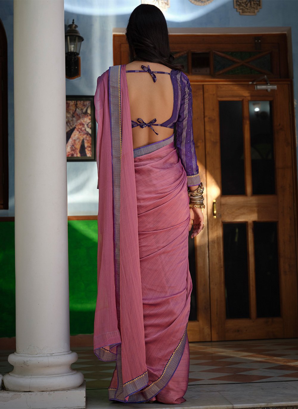 Contemporary Art Silk Pink Lace Saree