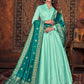 Anarkali Suit Art Silk Sea Green Plain Salwar Kameez