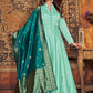 Anarkali Suit Art Silk Sea Green Plain Salwar Kameez