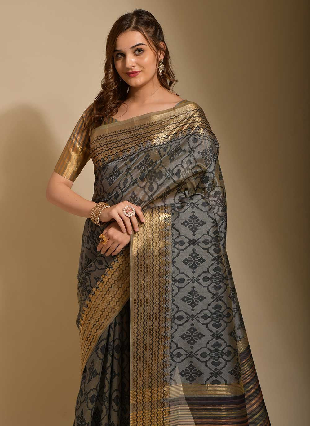 Classic Art Silk Grey Print Saree