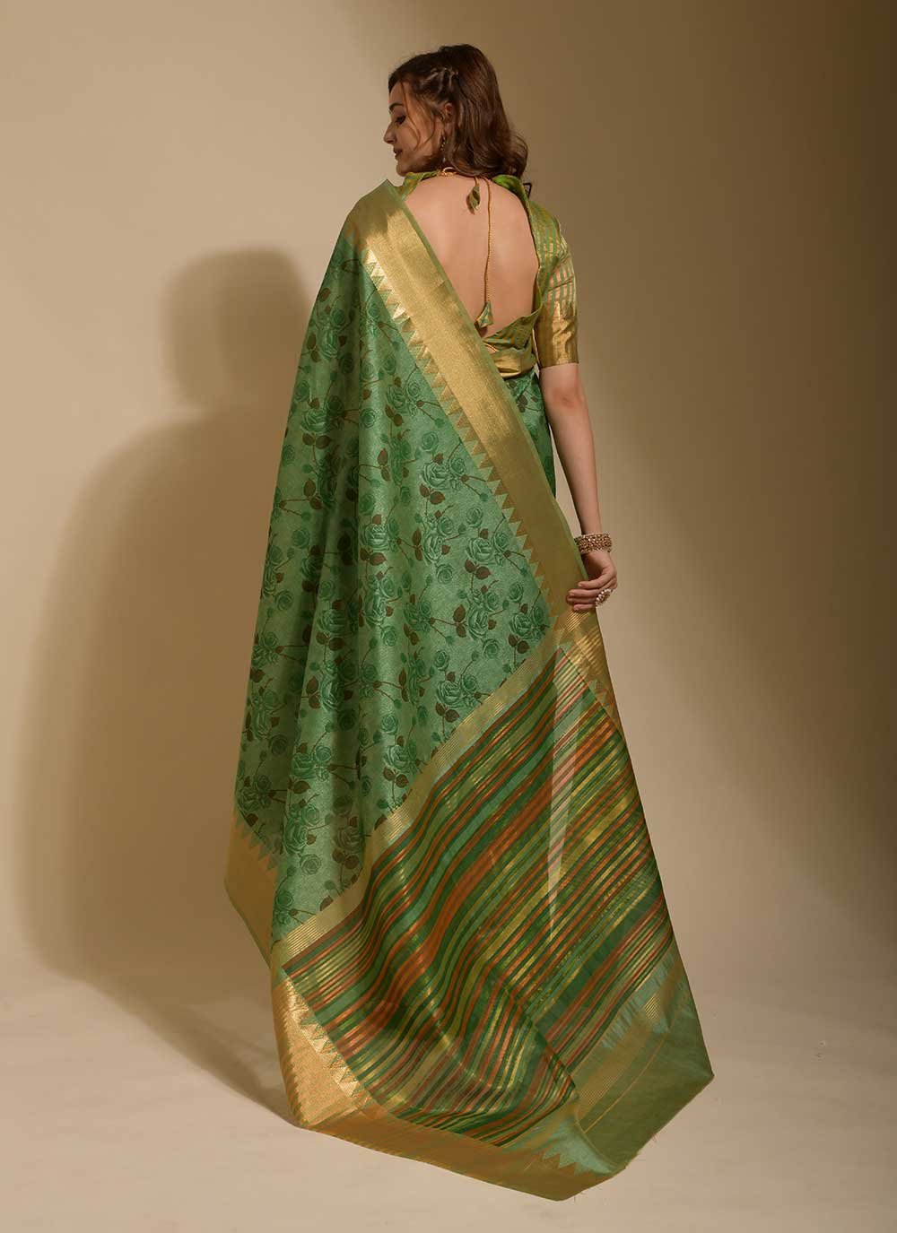 Contemporary Art Silk Green Print Saree