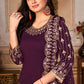 Salwar Suit Art Silk Purple Embroidered Salwar Kameez