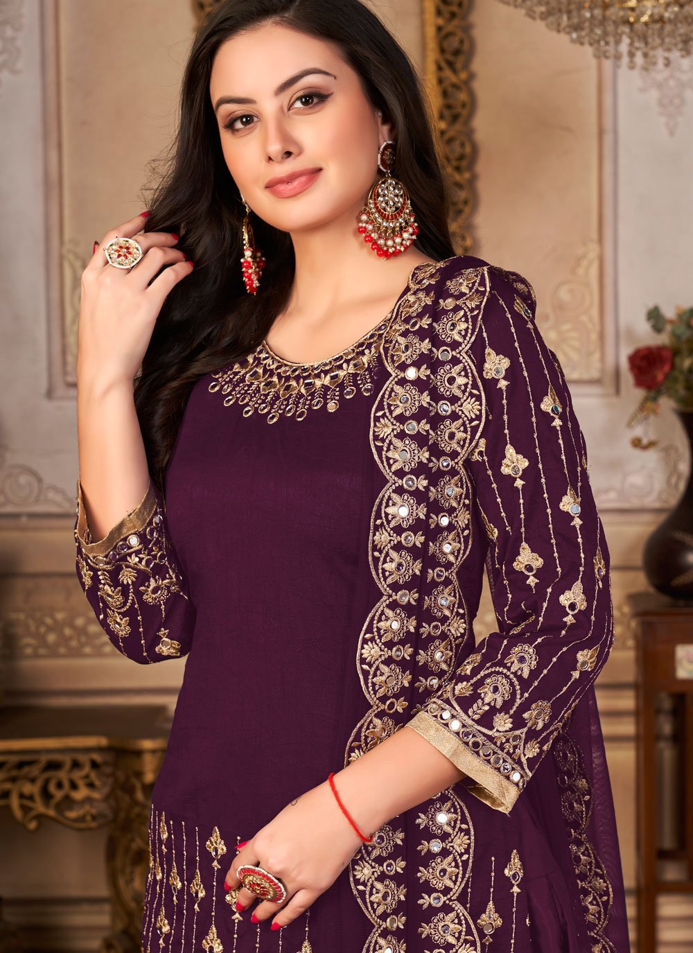 Salwar Suit Art Silk Purple Embroidered Salwar Kameez