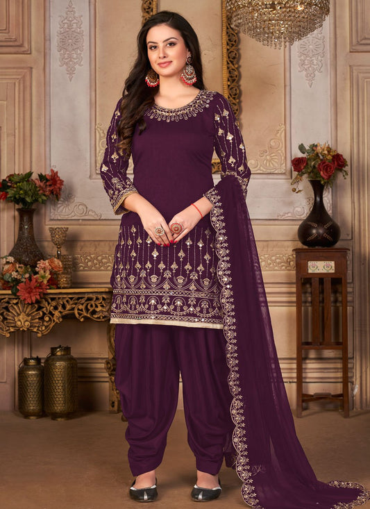 Salwar Suit Art Silk Purple Embroidered Salwar Kameez