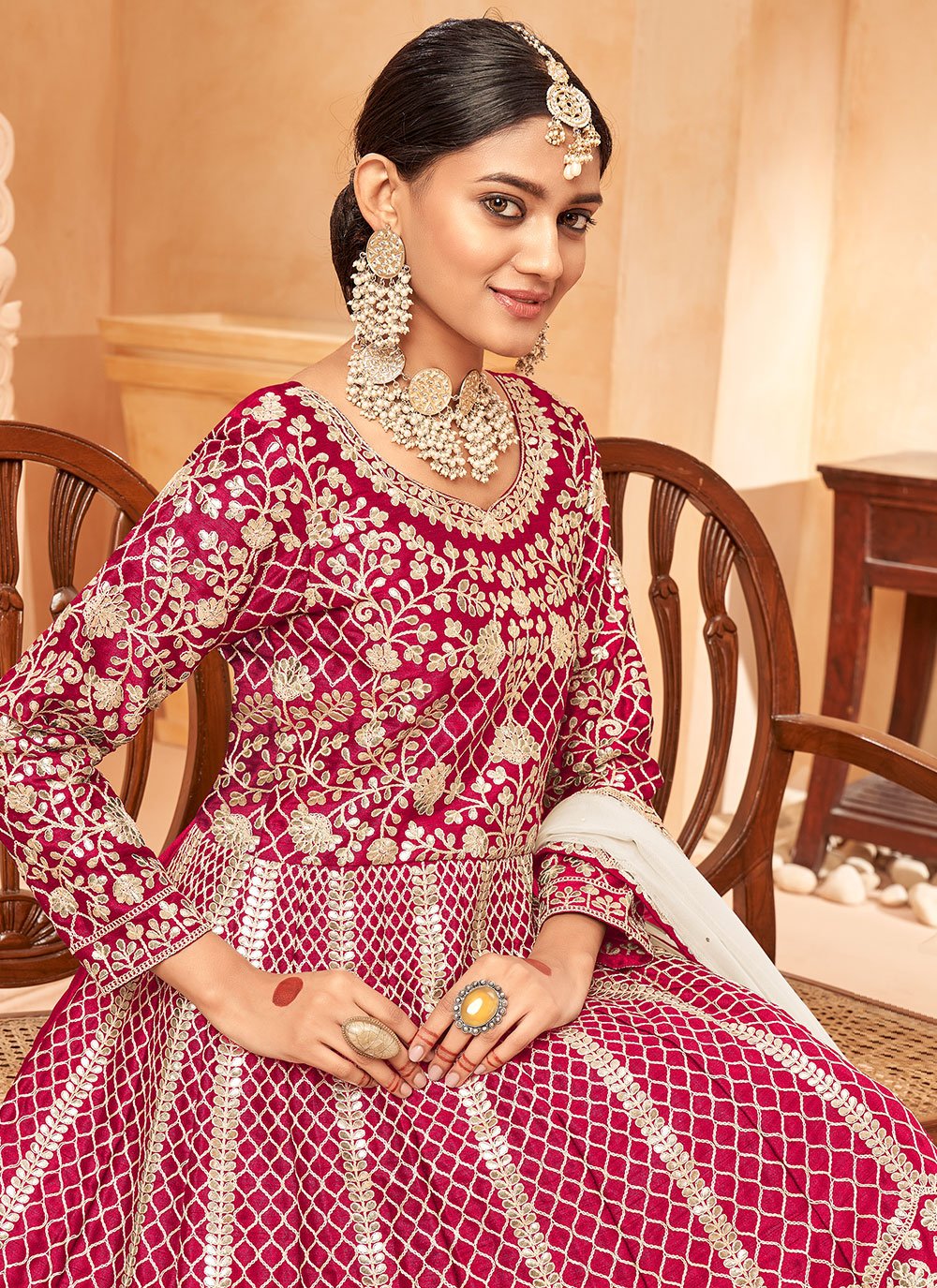 Salwar Suit Art Silk Rani Embroidered Salwar Kameez