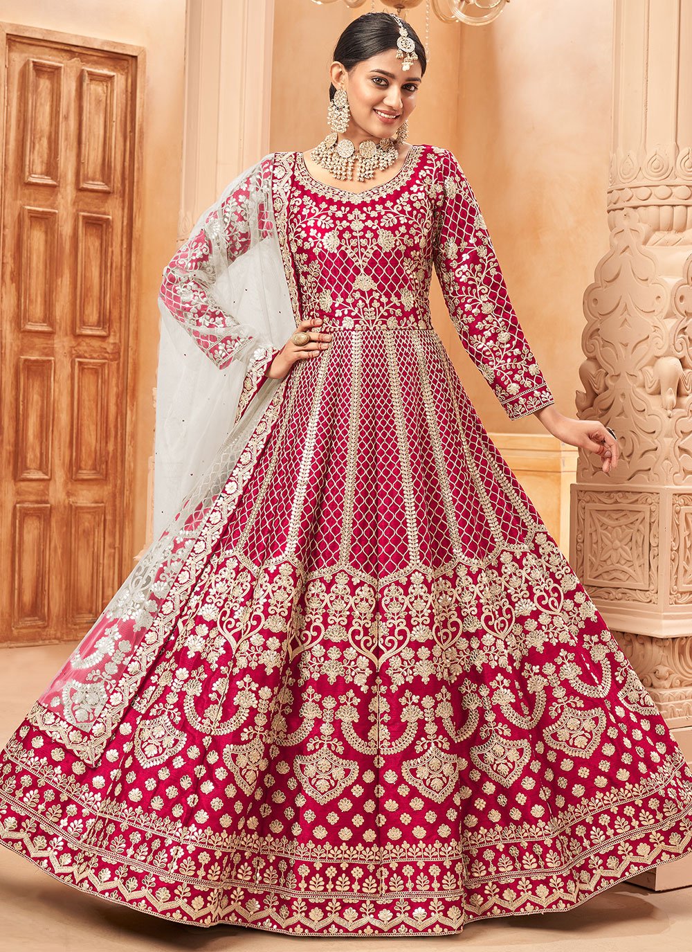 Salwar Suit Art Silk Rani Embroidered Salwar Kameez