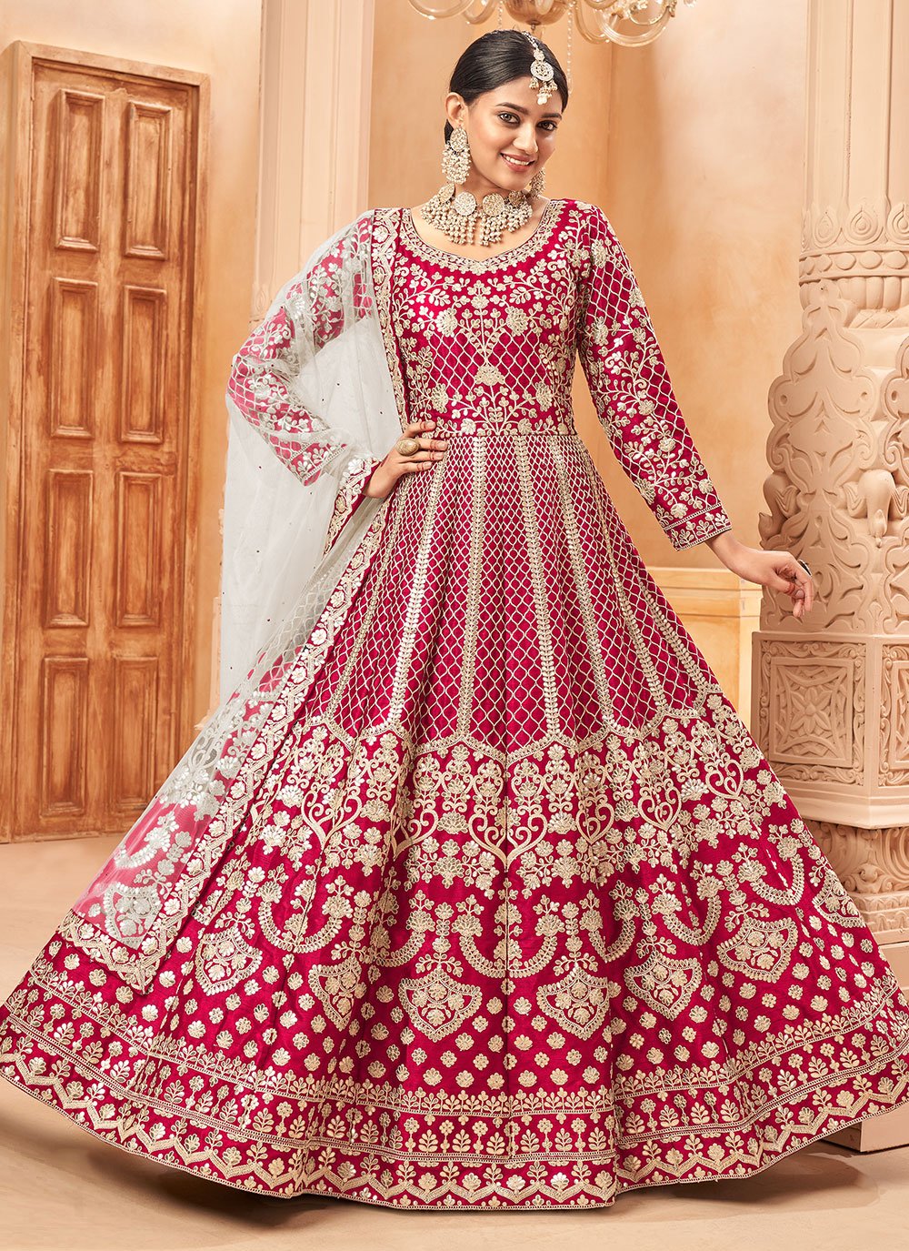 Salwar Suit Art Silk Rani Embroidered Salwar Kameez