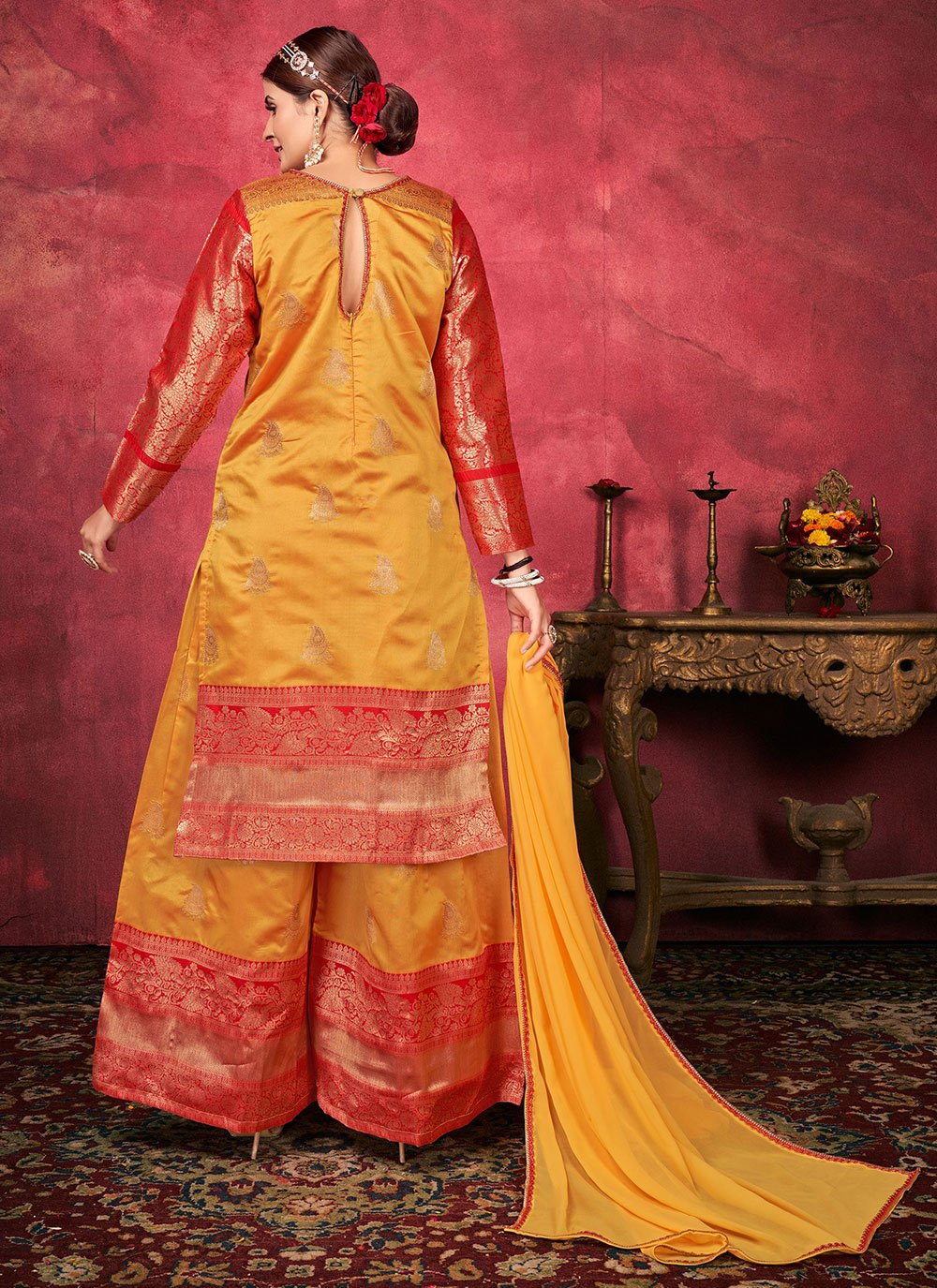 Salwar Suit Art Silk Yellow Woven Salwar Kameez