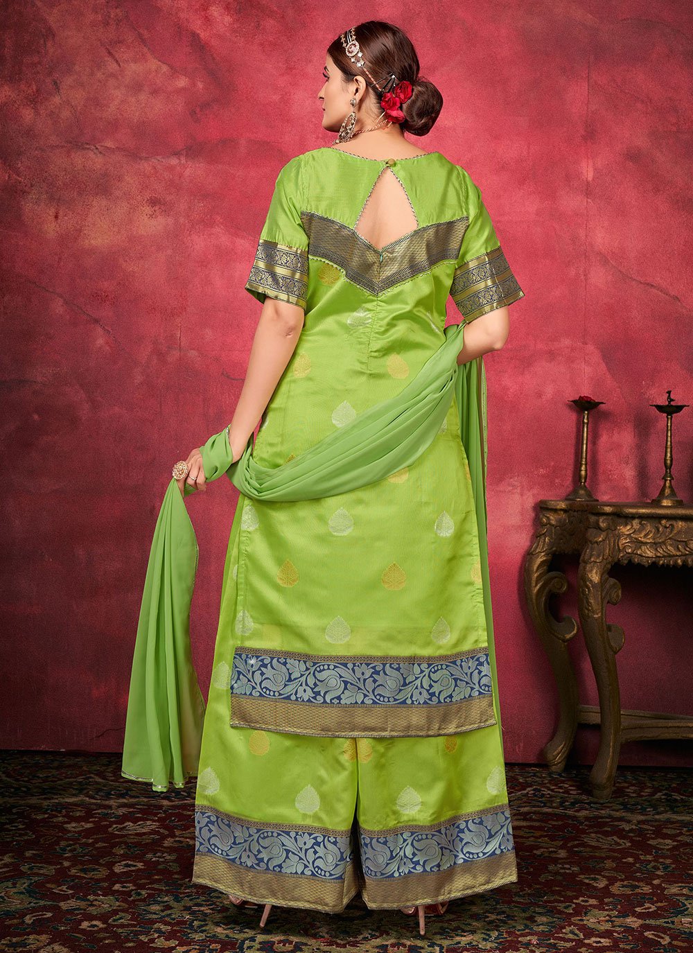 Salwar Suit Art Silk Green Woven Salwar Kameez