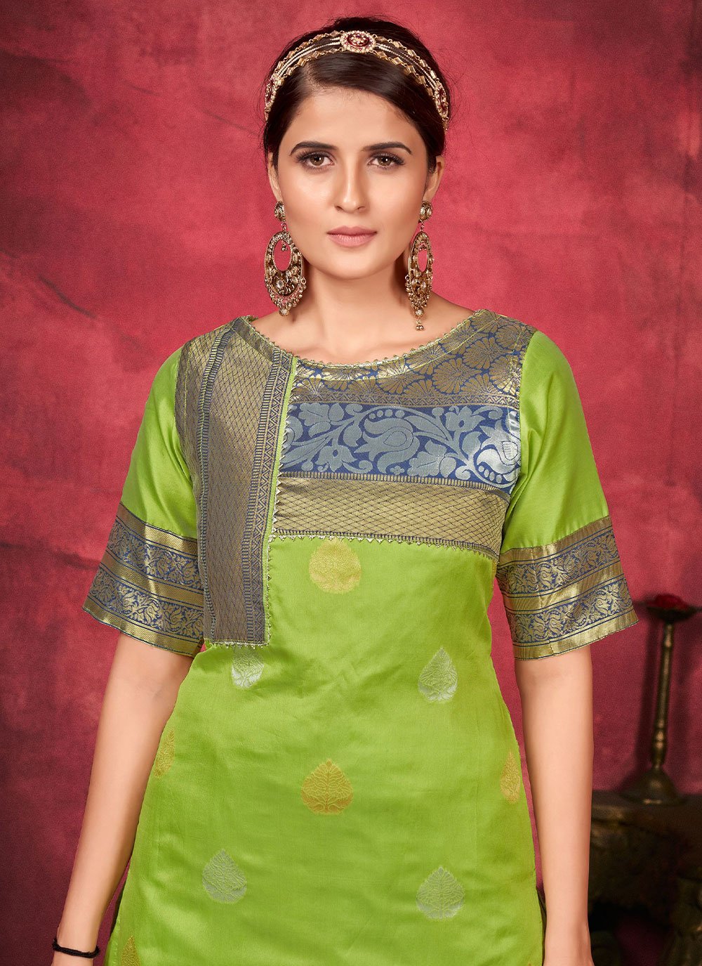 Salwar Suit Art Silk Green Woven Salwar Kameez