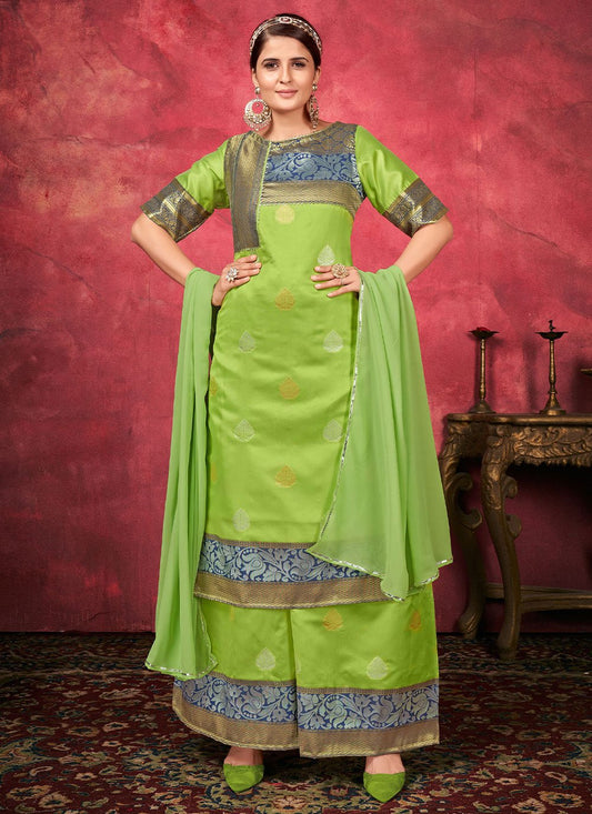 Salwar Suit Art Silk Green Woven Salwar Kameez