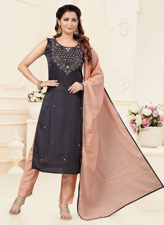 Salwar Suit Art Silk Black Embroidered Salwar Kameez