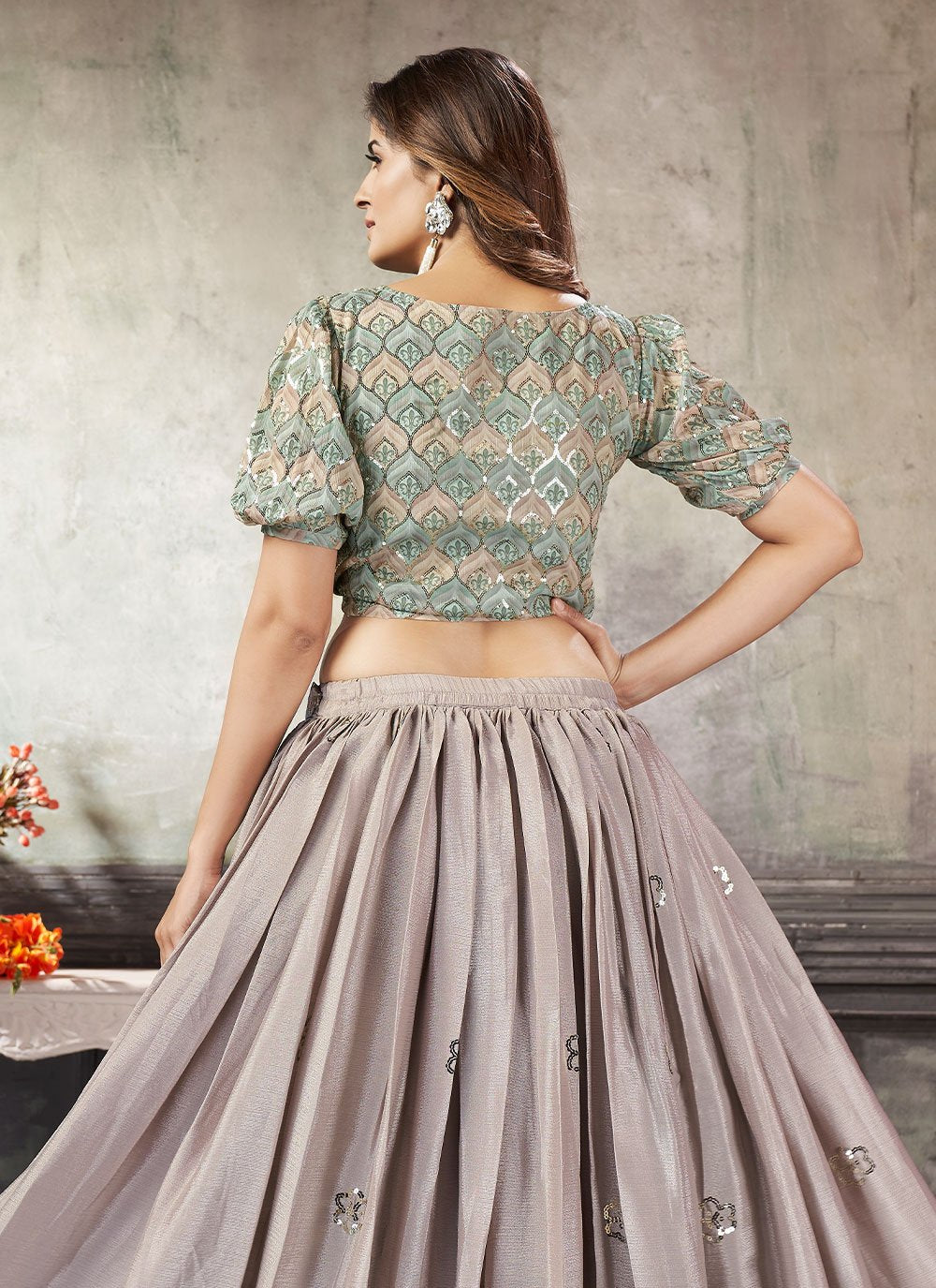 Lehenga Choli Art Silk Beige Embroidered Lehenga Choli