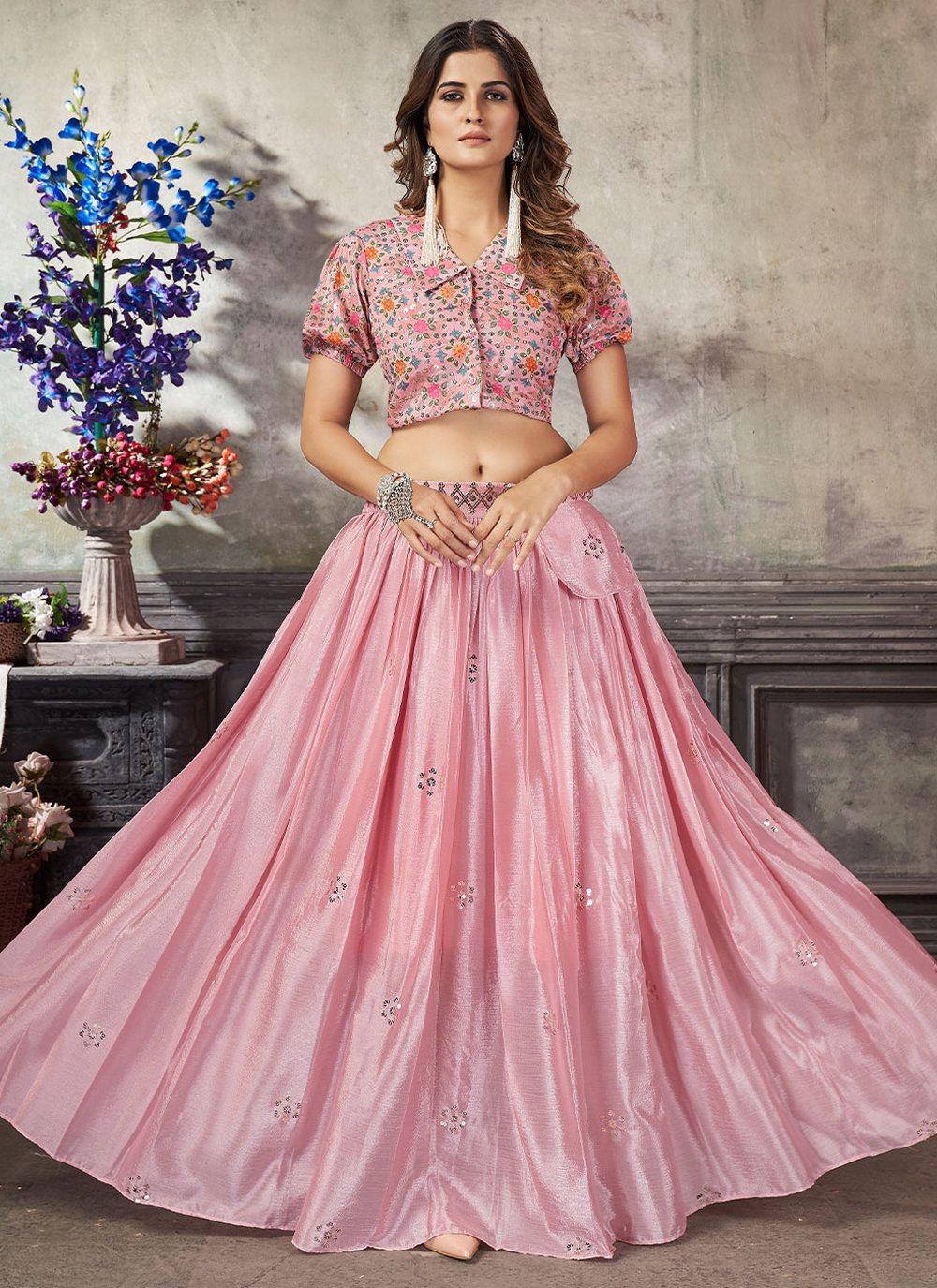 Readymade Lehenga Choli Art Silk Pink Embroidered Lehenga Choli