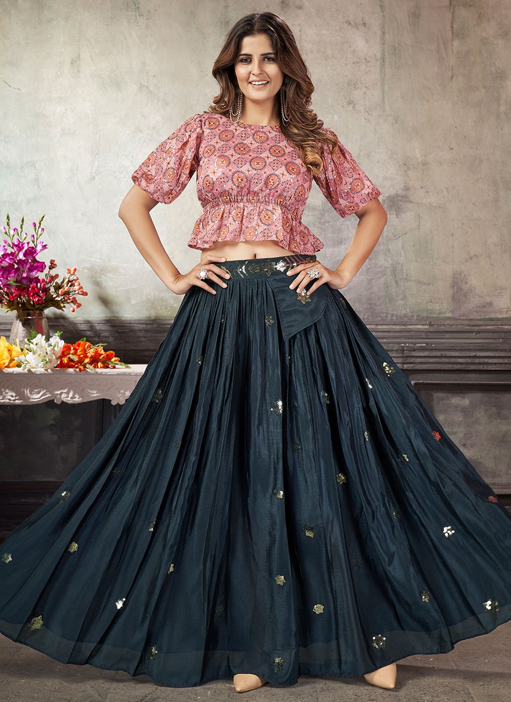 Readymade Lehenga Choli Art Silk Blue Embroidered Lehenga Choli