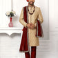 Sherwani Art Silk Beige Machine Embroidery Mens