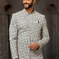 Sherwani Art Silk Black Off White Machine Embroidery Mens