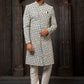 Sherwani Art Silk Black Off White Machine Embroidery Mens