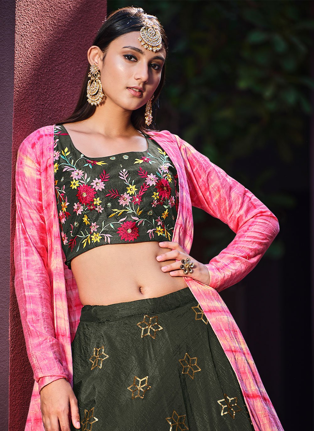 Lehenga Choli Art Silk Green Embroidered Lehenga Choli