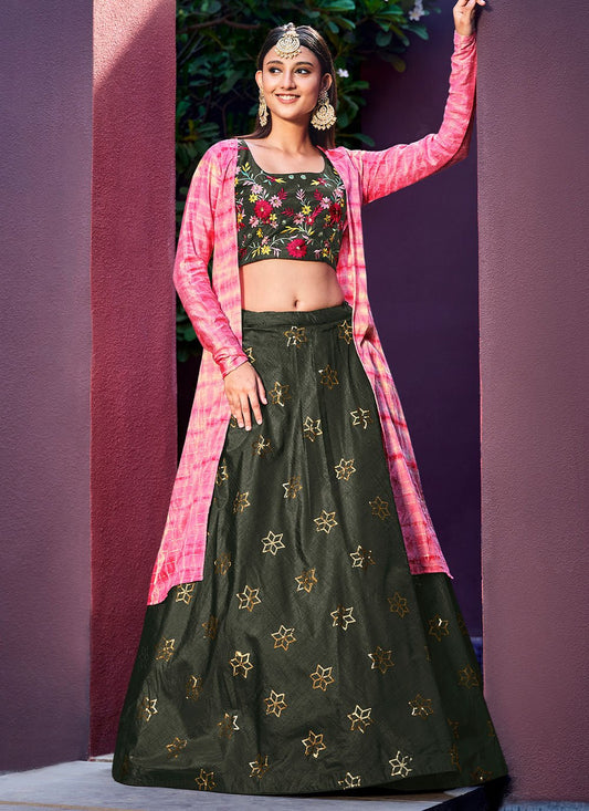 Lehenga Choli Art Silk Green Embroidered Lehenga Choli