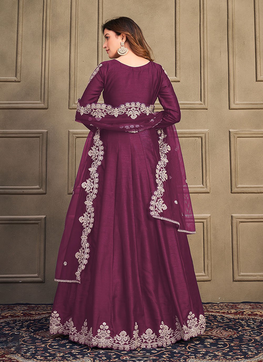 Salwar Suit Art Silk Purple Embroidered Salwar Kameez