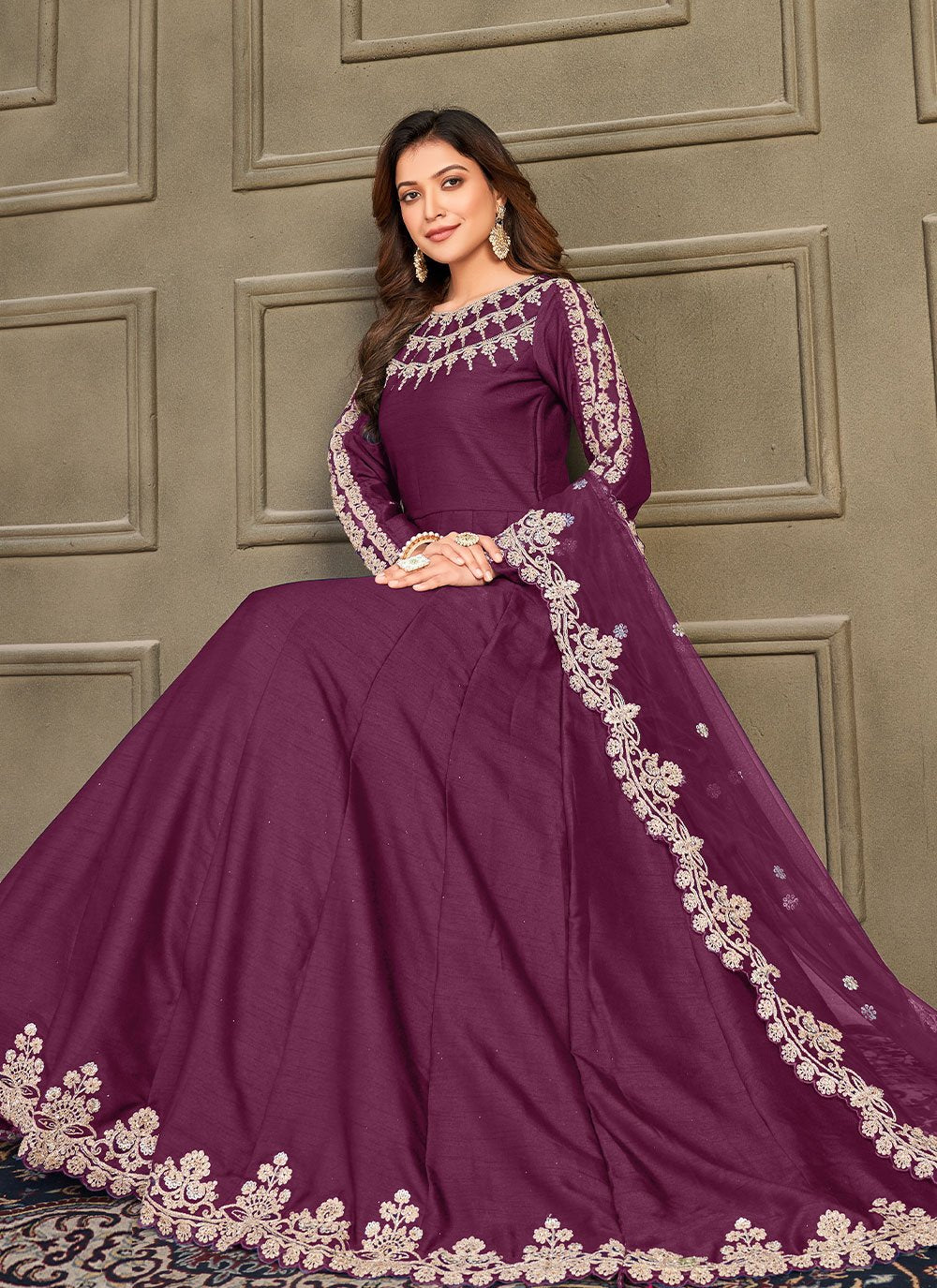 Salwar Suit Art Silk Purple Embroidered Salwar Kameez