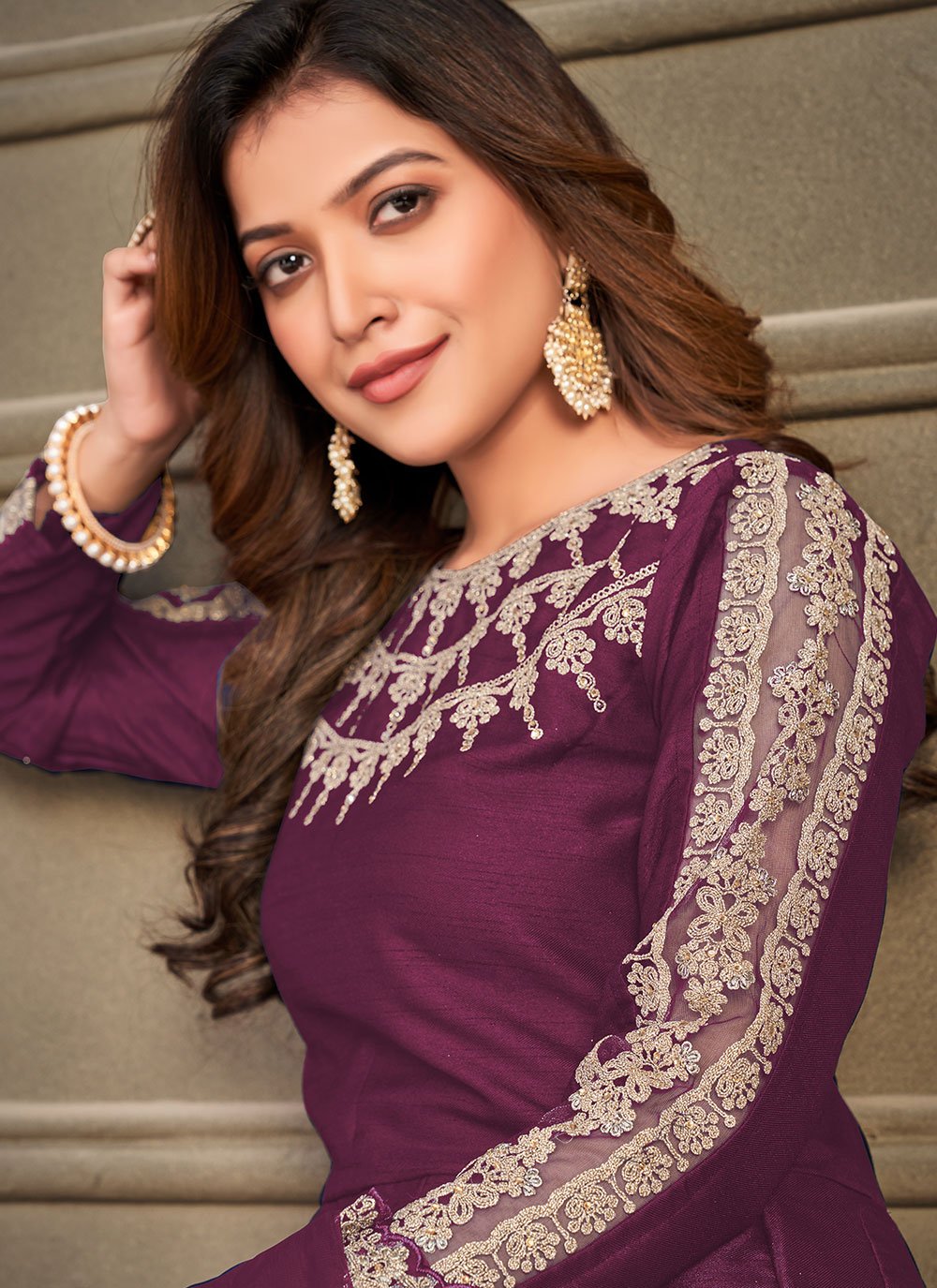 Salwar Suit Art Silk Purple Embroidered Salwar Kameez