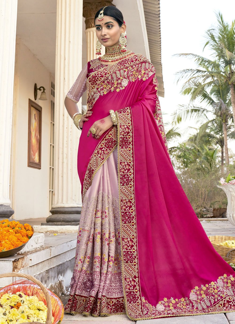 Trendy Saree Art Silk Pink Embroidered Saree