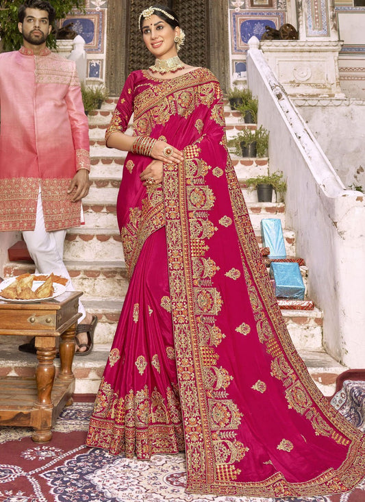 Trendy Saree Art Silk Pink Embroidered Saree