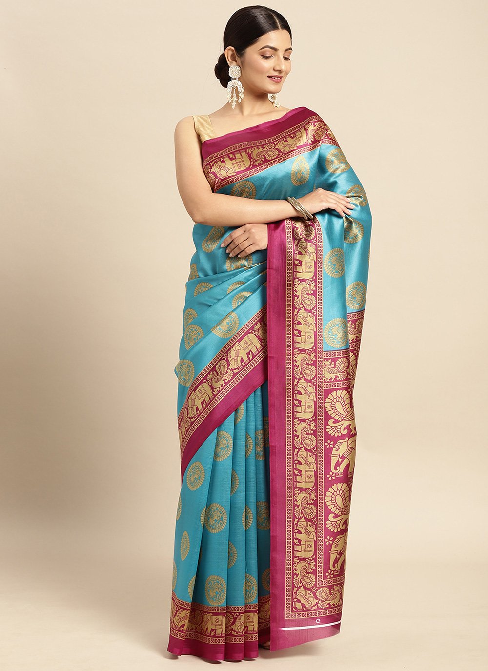 Casual Art Silk Turquoise Weaving Saree