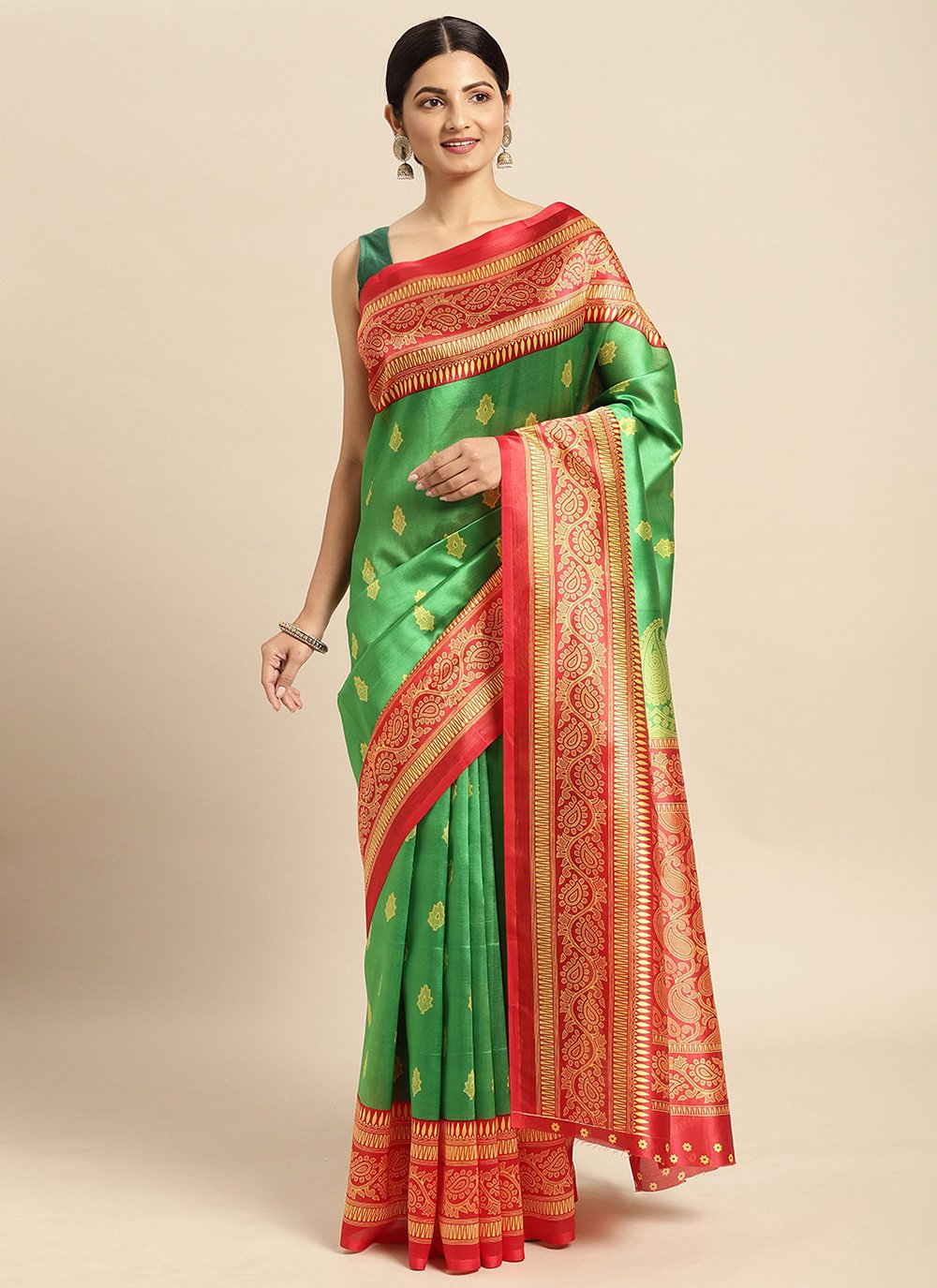 Casual Art Silk Green Weaving Saree