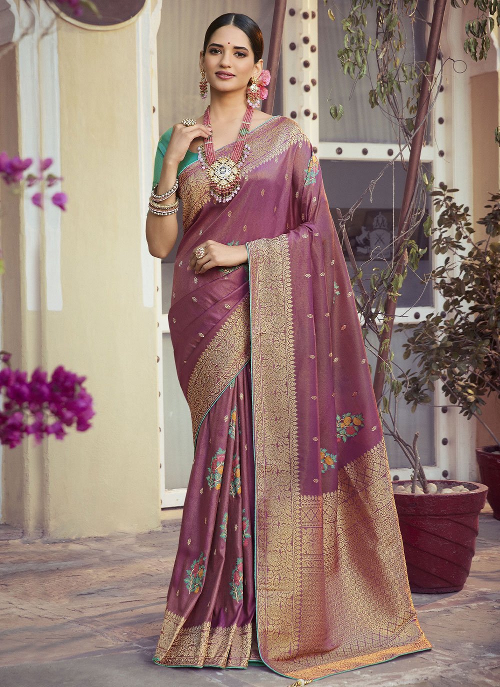 Contemporary Art Silk Wine Meenakari Saree