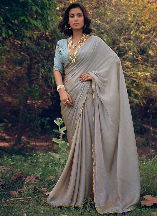 Trendy Saree Art Silk Grey Woven Saree