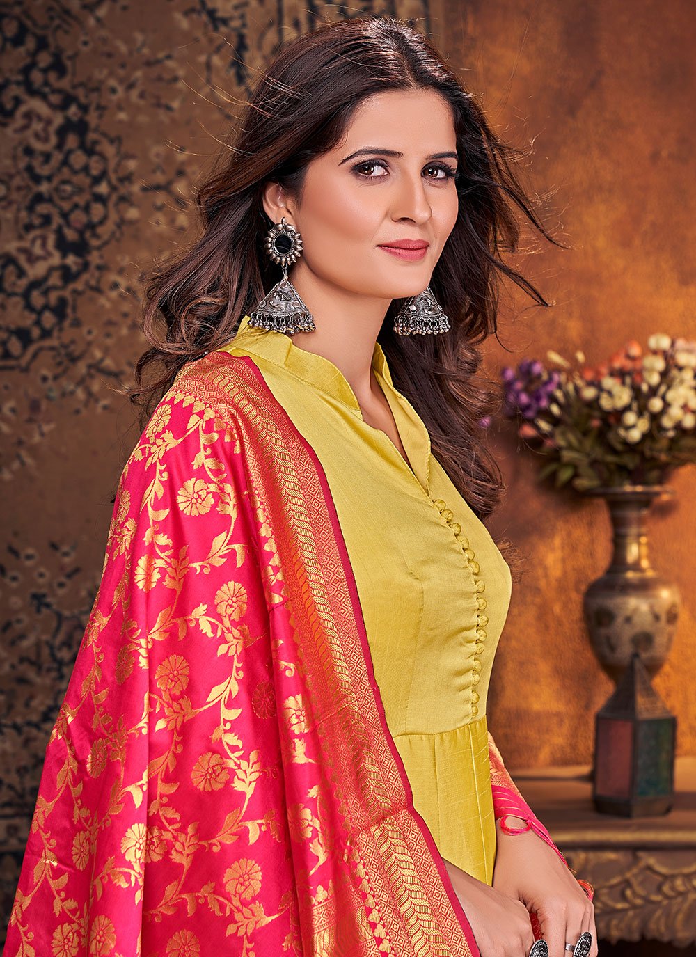 Salwar Suit Art Silk Yellow Plain Salwar Kameez