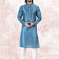 Kurta Pyjama Banarasi Jacquard Blue Fancy Work Mens