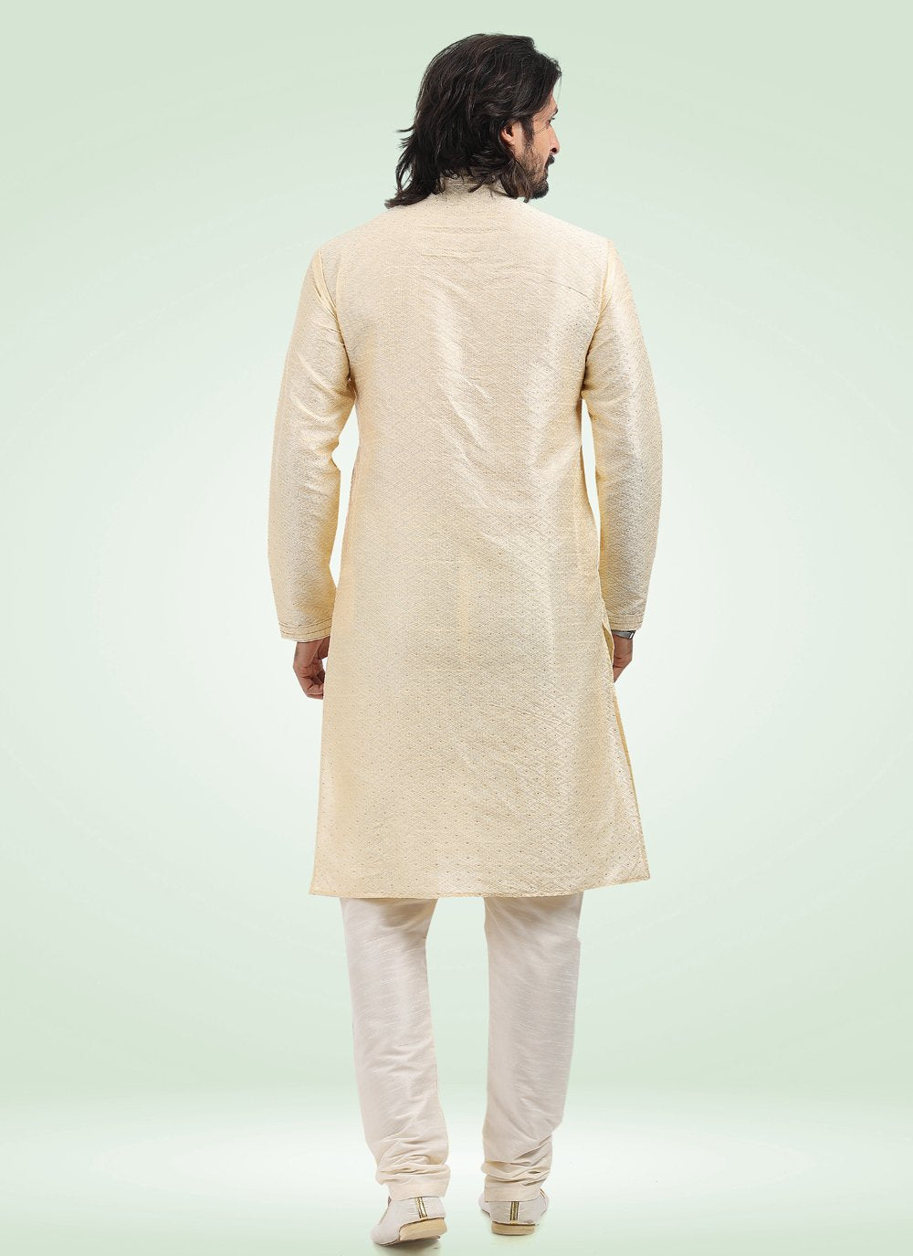 Kurta Pyjama Banarasi Jacquard Cream Fancy Work Mens