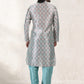 Kurta Pyjama Banarasi Jacquard Aqua Blue Fancy Work Mens