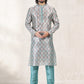 Kurta Pyjama Banarasi Jacquard Aqua Blue Fancy Work Mens