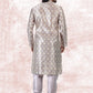 Kurta Pyjama Banarasi Jacquard Cream Purple Fancy Work Mens