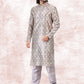 Kurta Pyjama Banarasi Jacquard Cream Purple Fancy Work Mens