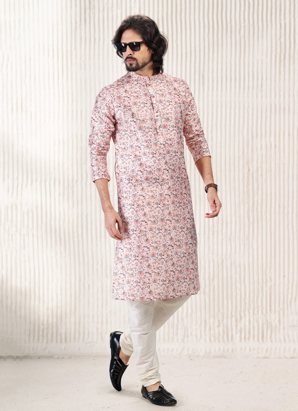 Kurta Pyjama Banarasi Jacquard Pink Fancy Work Mens