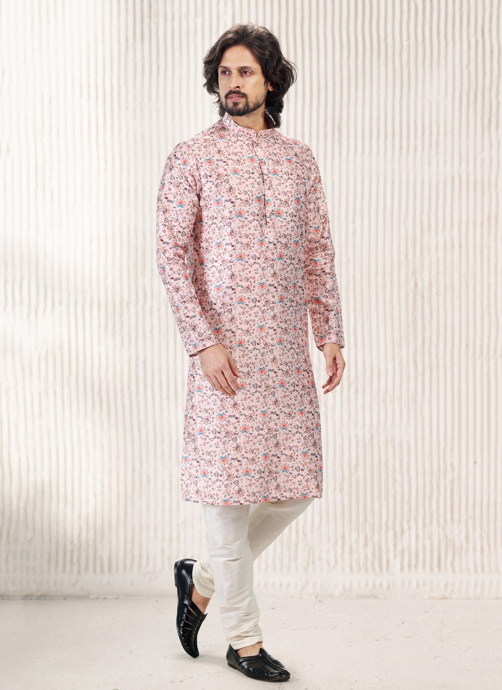 Kurta Pyjama Banarasi Jacquard Pink Fancy Work Mens