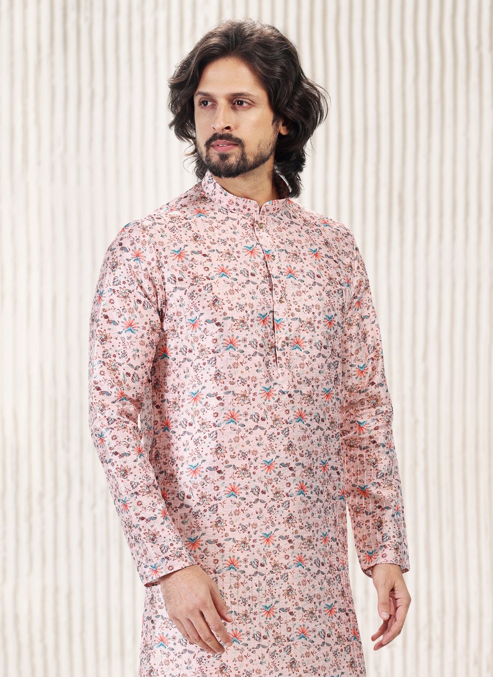 Kurta Pyjama Banarasi Jacquard Pink Fancy Work Mens