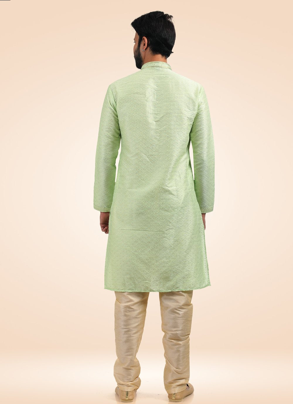 Kurta Pyjama Banarasi Jacquard Green Fancy Work Mens