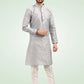 Kurta Pyjama Banarasi Jacquard Grey Fancy Work Mens