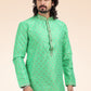 Kurta Pyjama Banarasi Jacquard Green Fancy Work Mens