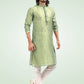 Kurta Pyjama Banarasi Jacquard Green Fancy Work Mens